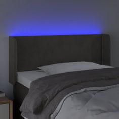 Vidaxl Čelo postele s LED tmavosivé 103x16x78/88 cm zamat