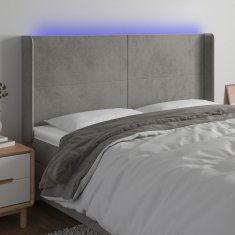 Vidaxl Čelo postele s LED bledosivé 203x16x118/128 cm zamat