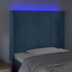 Vidaxl Čelo postele s LED tmavomodré 83x16x118/128 cm zamat