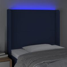 Vidaxl Čelo postele s LED modré 83x16x118/128 cm látka