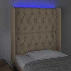 Vidaxl Čelo postele s LED krémové 83x16x118/128 cm látka