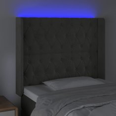 Vidaxl Čelo postele s LED tmavosivé 93x16x118/128 cm zamat