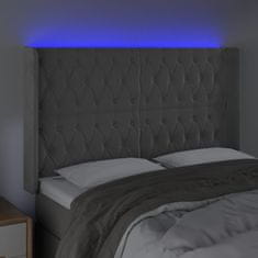 shumee Čelo postele s LED bledosivé 147x16x118/128 cm zamat
