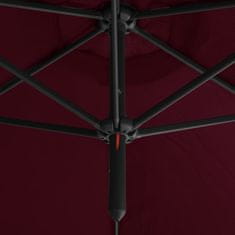 Vidaxl Dvojitý slnečník s oceľovou tyčou bordovočervený 600 cm