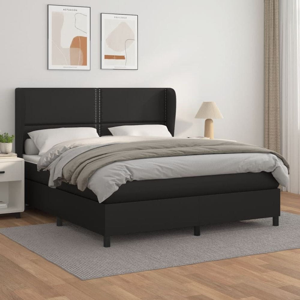 Vidaxl Boxspring posteľ s matracom čierna 180x200 cm umelá koža