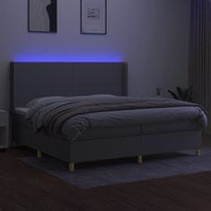 shumee Posteľ boxsping s matracom a LED bledosivá 200x200 cm látka