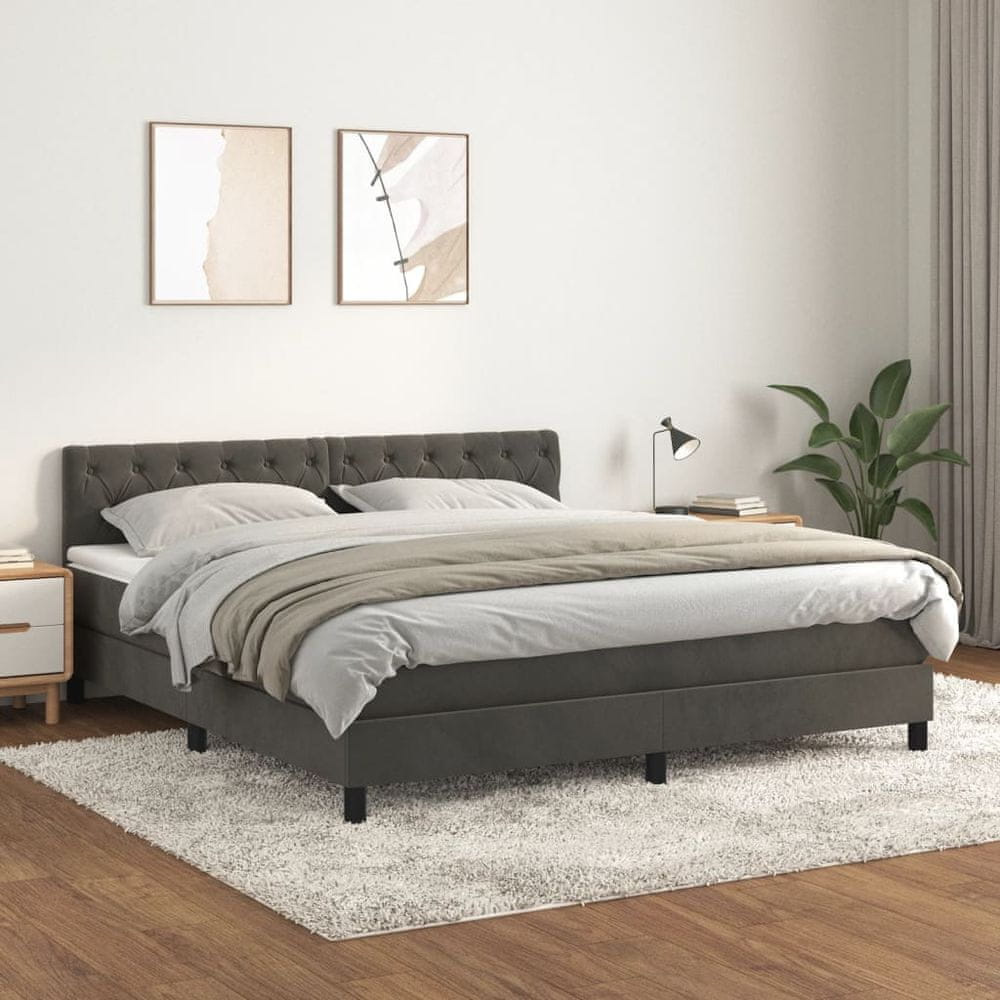 Petromila vidaXL Posteľný rám boxspring s matracom tmavosivý 160x200 cm zamat