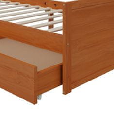 Vidaxl Rám postele so zásuvkami, medovo hnedý, borovica, 90 x 200 cm