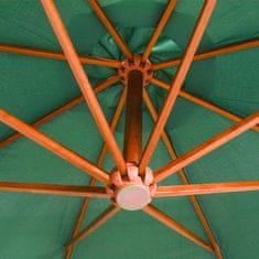 Petromila vidaXL Zelený visiaci slnečník 350 cm, drevená tyč