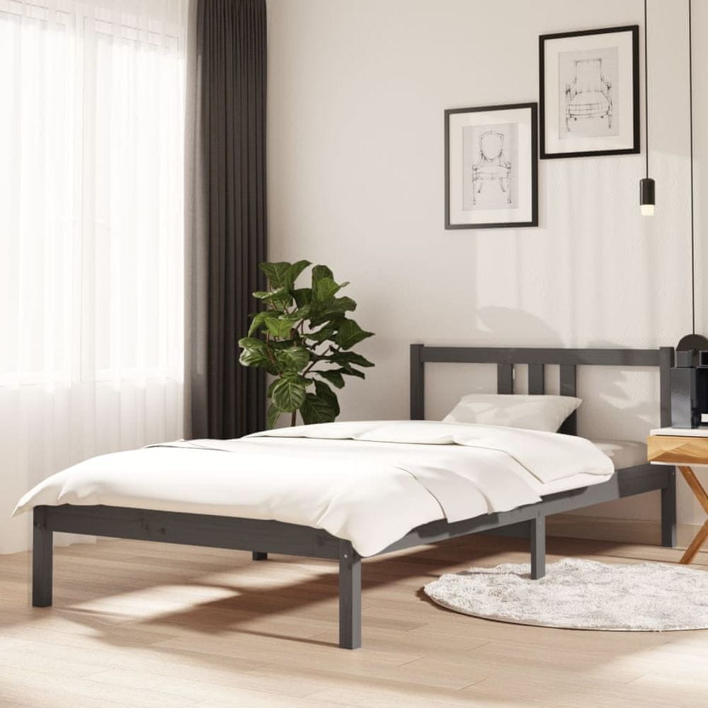 Vidaxl Rám postele, sivý, masívne drevo, 100 x 200 cm