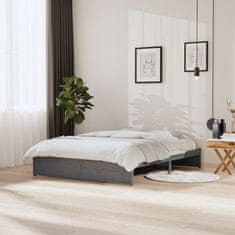 Vidaxl Rám postele, sivý, masívne drevo, 150x200 cm, veľkosť King Size