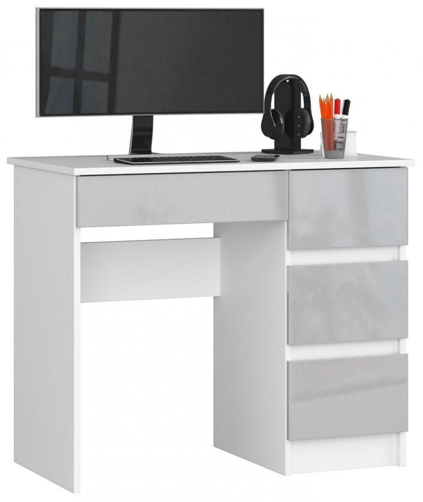 Akord Písací stôl A-7 90 cm biely/sivý pravý