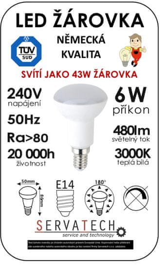 Symfony LED žiarovka R50 6W / 43W 240V E14 480lm 270° 20.000h teplá biela