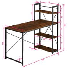 tectake Počítačový stôl Hershey s integrovanou policou 122x61x120cm