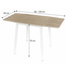 KONDELA Jedálenský stôl, MDF foliovaná / kov, dub sonoma / biela, 60-120x60 cm, MAURO