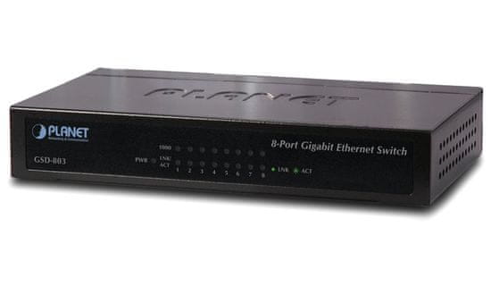 Planet Planét GSD-803 switch 10/100/1000 (8x1000Base-T), EuP, 802.3az, kov, fanless