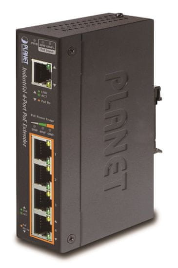 Planet Planét priemyselný PoE/LAN extender, 1xPoE-in, 4xPoE-out 60W, 802.3bt/at/af, Gigabit, IP67, ESD+EFT, -40~75°C