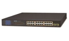 Planet GSW-2620VHP PoE switch, 24x1Gb + 2xSFP 1Gb, LCD, VLAN, extend mód 10Mb-250m, 802.3at, 802.3az, 300W PoE Budget