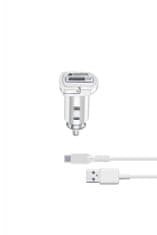 CellularLine Sada nabíjačky do auta a kábla USB-C, adaptívne nabíjanie, 15 W, biela