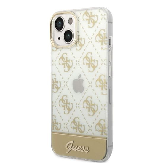 Guess Zadný kryt PC/TPU Peony Glitter Script Logo pre iPhone 14 Plus Gold