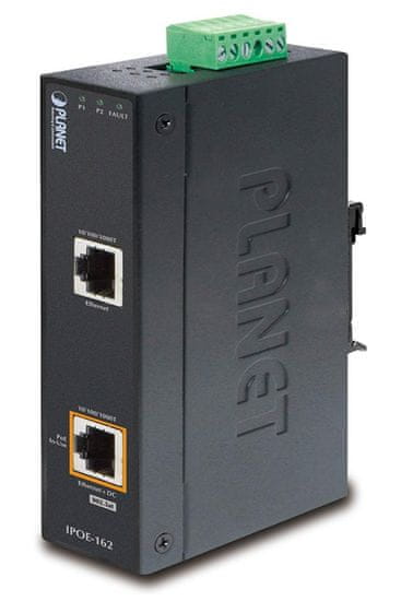 Planet IPOE-162 PoE injektor IEEE802.3at, 30W, Gigabit, DIN, IP30, -40~75°C, 12-48VDC