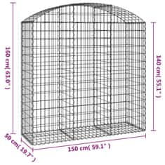 Vidaxl Oblúkový gabionový kôš 150x50x140/160 cm pozinkované železo