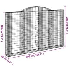 Vidaxl Oblúkový gabionový kôš 300x30x180/200 cm pozinkované železo