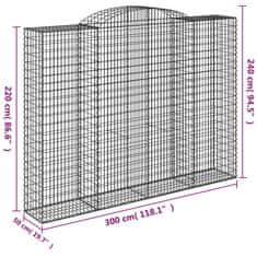 Vidaxl Oblúkový gabionový kôš 3 ks 300x50x220/240cm pozinkované železo