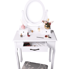 KONDELA Toaletný stolík s taburetom, biela / strieborná, LINET New