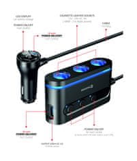 SWISSTEN AUTOADAPTÉR S VÝSTUPOM 3x CL, 2x UCB-C PD a 1x USB-A QA 3.0, 108W - 216W 20114010