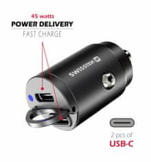 SWISSTEN CL ADAPTÉR POWER DELIVERY 2x USB-C 45W NANO 20111900 ČIERNY