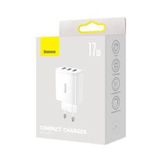 BASEUS Compact sieťová nabíjačka 3x USB 17W, biela