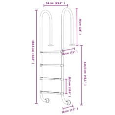 Vidaxl Bazénový rebrík 54x38x184,5 cm 304 nehrdzavejúca oceľ