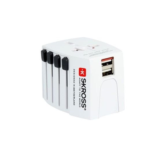 Skross cestovný adaptér MUV USB, 2.5A max., vr. USB nabíjanie 2x výstup 2400mA, univerzálny pre 150 krajín PA48