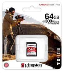 Kingston pamäťová karta 64GB Canvas React Plus SDXC UHS-II 300R/260W U3 V90 pre Full HD/4K/8K