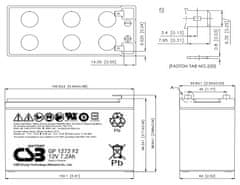 CSB Pb záložný akumulátor VRLA AGM 12V/7,2Ah (GP1272 F2)