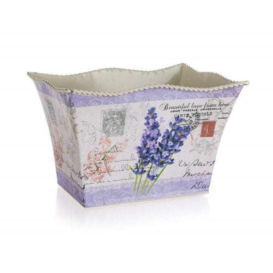 HOME DECOR Kvetináč plechový obdĺžnik LAVENDER 20,5 x 15,5 x 13 cm, súprava 4 ks