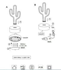 ACA Lightning Neónová lampička - Kaktus, 3x AA batérie, IP20
