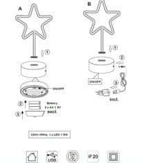 ACA Lightning Neónová lampička - Hviezdička, 3x AA batérie, IP20