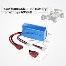 YUNIQUE GREEN-CLEAN 7.4V 1500mAh nabíjateľná LiPo batéria pre WLtoys A959-B RC bugina auto A979-B