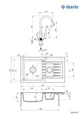 Deante Zorba, granitový drez 760x440x160 mm Z/O + priestorovo úsporný sifón, 1,5komorový + Nemezja batéria, piesková, ZQZA7513