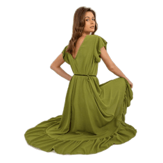 Factoryprice Dámske šaty s volánom a opaskom MEDA olivové MI-SK-59101.31_397534 Univerzálne