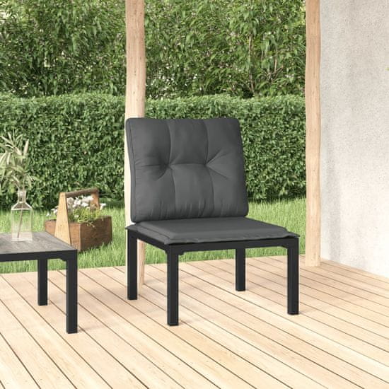 Vidaxl Záhradná stolička s podložkami čierna a sivá polyratan