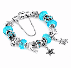 SILVER STAR Náramok v štýle A´la PANDORA 21cm – Sky Blue delfín