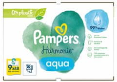 Pampers Harmonie Aqua Plastic Free Vlhčené obrúsky 9 x 48 ks