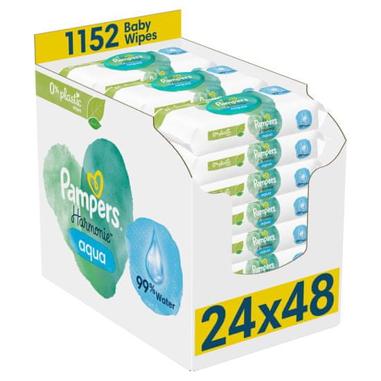 Pampers Harmonie Aqua Plastic Free Vlhčené obrúsky 24 x 48 ks