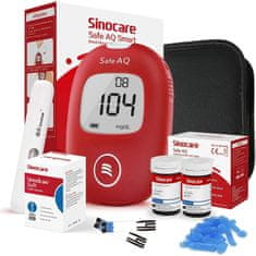 Sinocare glukomer Safe AQ Smart, 25 prúžkov, 25 lanciet, odberové pero, vrecko