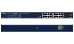 Planet GSW-1820HP PoE switch, 16x1Gb + 2x SFP 1Gb, PoE 802.3at 30/240W, VLAN, extend mód 10Mb-250m, 802.3az