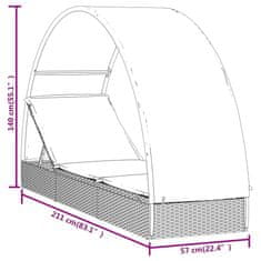 Vidaxl Lehátko s okrúhlou strechou čierne 211x57x140 cm polyratan