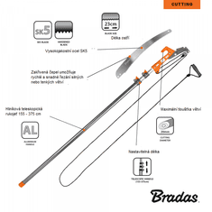 Bradas Pílka na vetvy s nožnicami 230mm, teleskopická rukoväť 155-375cm V-SERIES